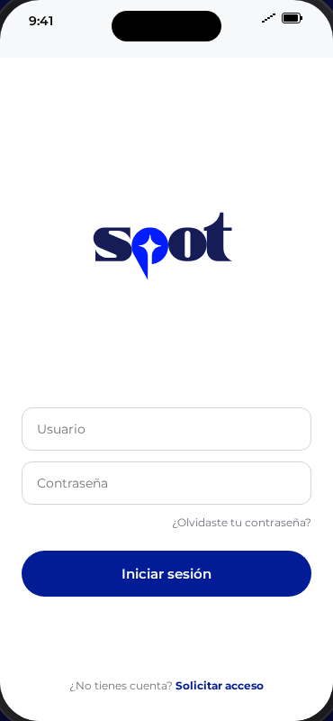 Pantalla de acceso a la app Spot